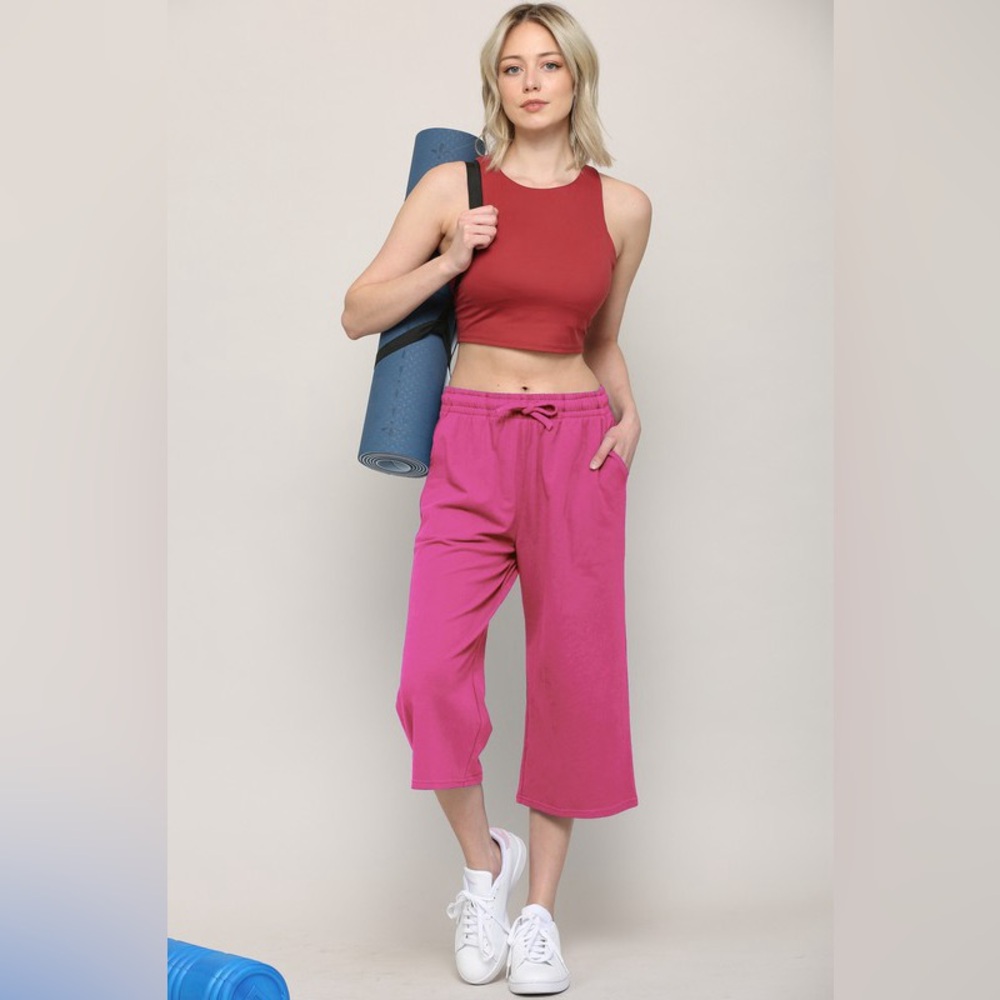 Wide Leg Capri Pants in Fuchsia  Pink